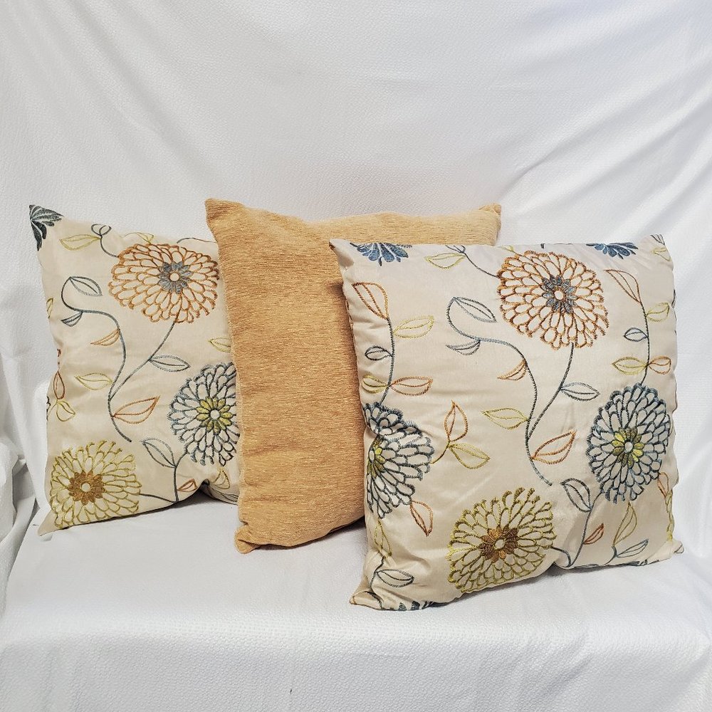 Set of 3 Coordinated Accent Pillows - Yellow Flora